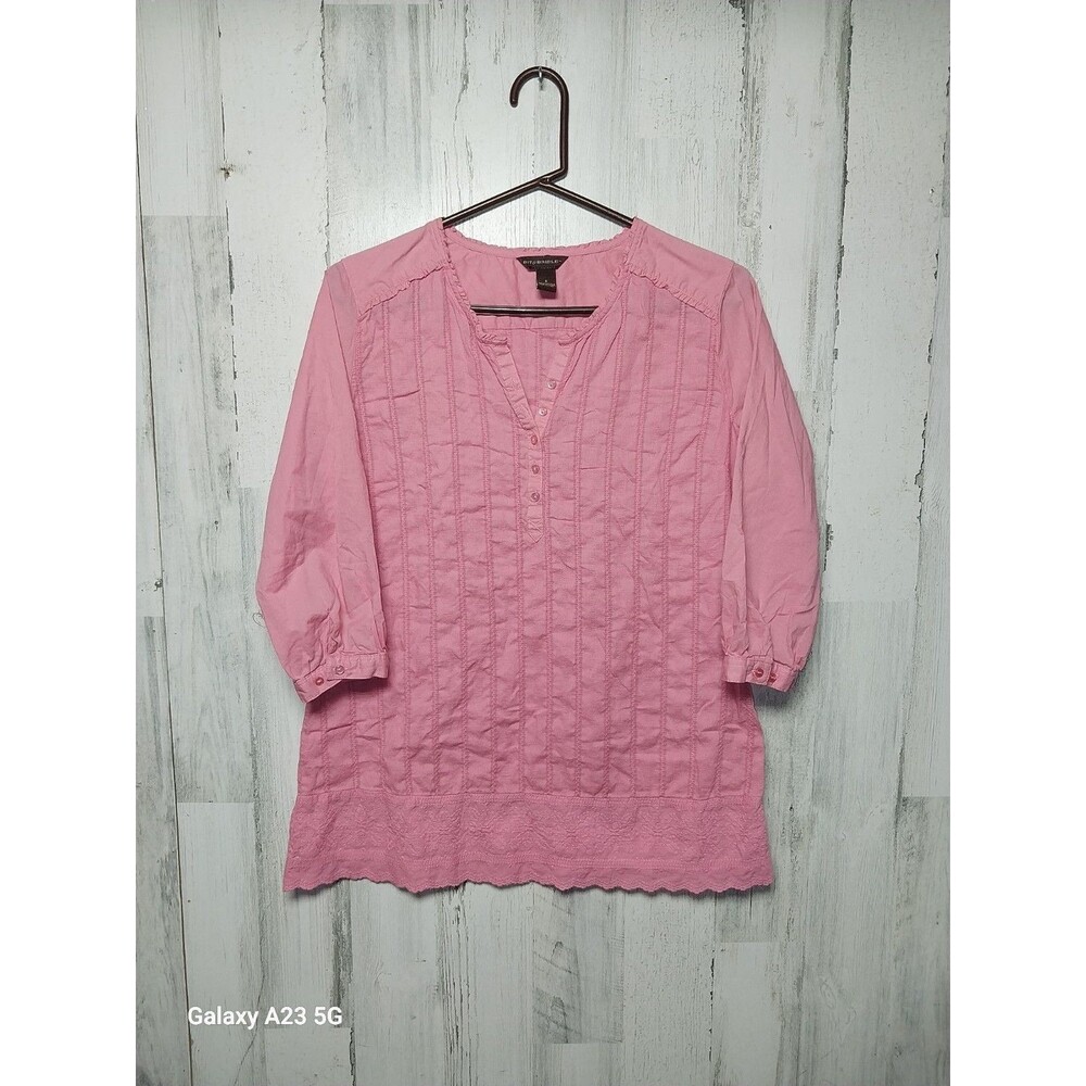 Bit & Bridle Womans 3/4 Sleeve Cotton Top Size Small Pink